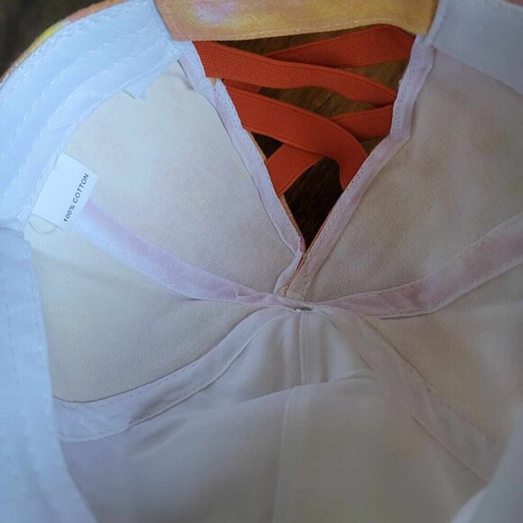 Distressed pink, white and orange tie dyed baseball hat with ponytail hole - Picture 8 of 8